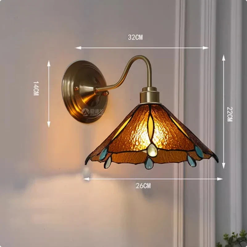 Wandlamp Tiffany Gebrandschilderd Glas Koper E27 Slaapkamer Woonkamer Gang Retro Vintage Wandverlichting Sfeerverlichting Klassiek
