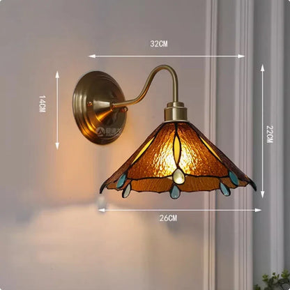 Wandlamp Tiffany Gebrandschilderd Glas Koper E27 Slaapkamer Woonkamer Gang Retro Vintage Wandverlichting Sfeerverlichting Klassiek