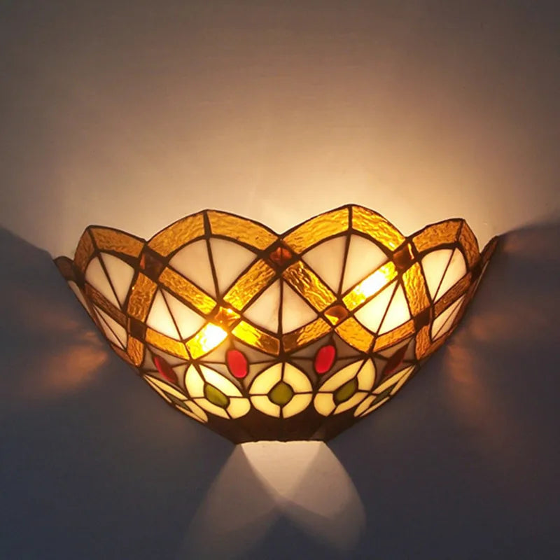 Tiffany Wandlamp Glas E27 Retro Blauw Woonkamer Slaapkamer Gang LED Wandverlichting Pastorale Stijl Eetkamer Studeerkamer