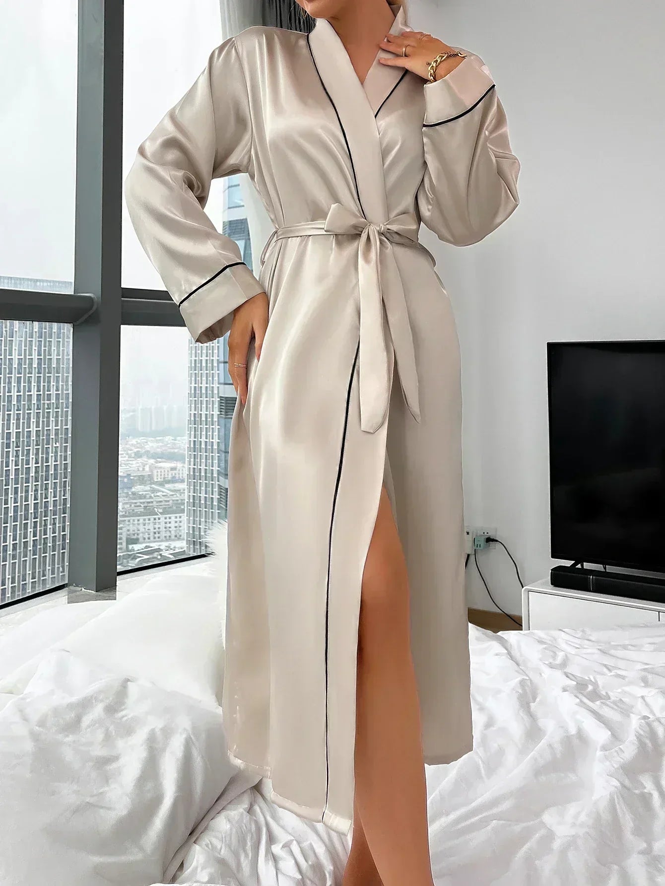 Dames Kimono Luxe Badjas Satijn met Ceintuur Elegante Pasvorm - StudioMarella