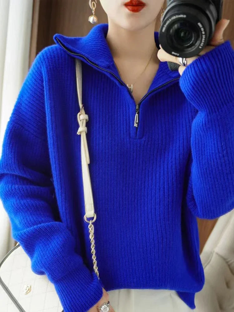 Dames Trui Gebreide Turtleneck Rits Trui Warm en Stijlvol
