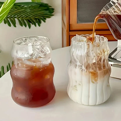 Geribbelde Glazen Tumbler Set 4-Delig Hittebestendig Borosilicaatglas Modern Design