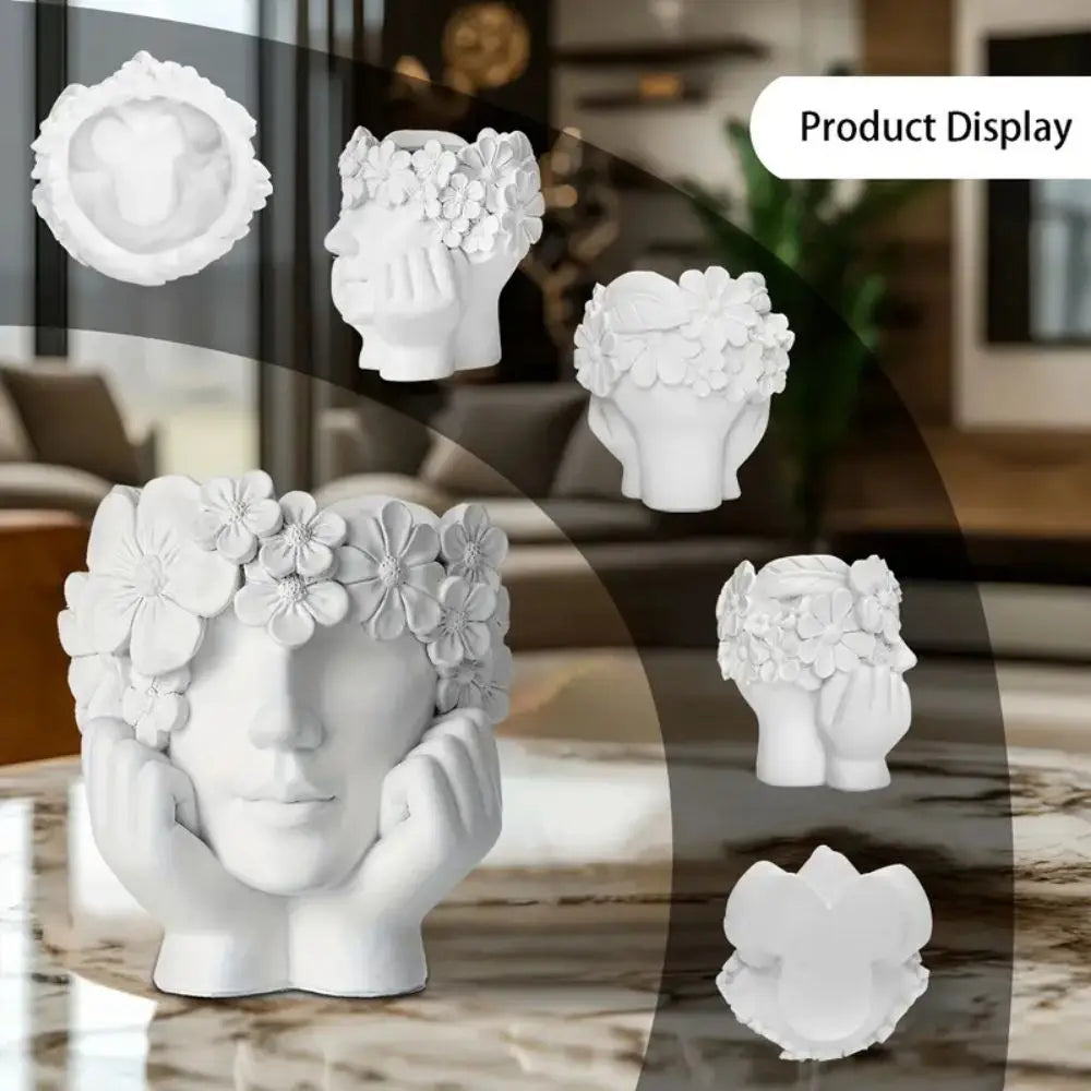Bloempot Vrouwengezicht Hars Wit 15cm Decoratief Sculptuur Woonkamer Tuin Binnen Buiten Plantenpot Gezicht