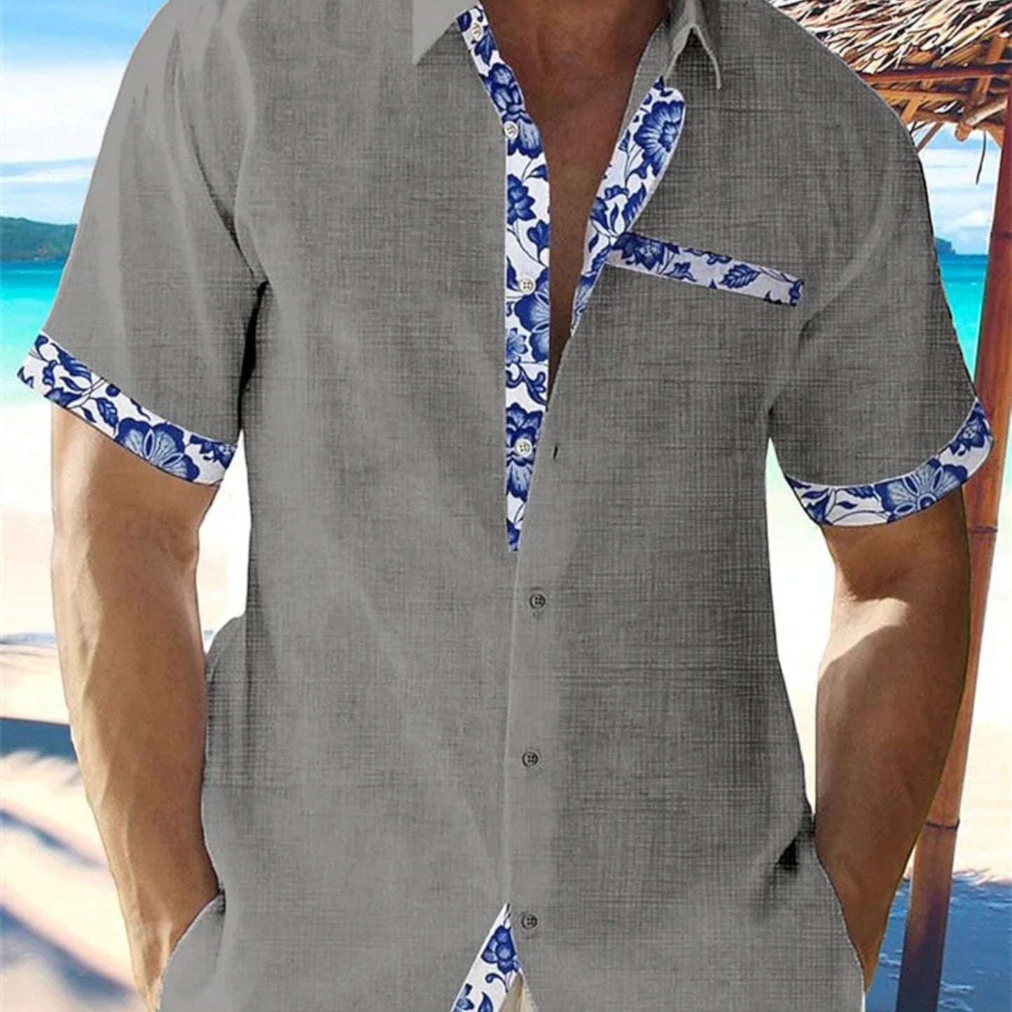 Mannen Zomershirt Korte Mouw Bloemenprint