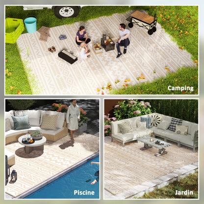 Buitenkleed Omkeerbaar 365x274cm Beige Polypropyleen Tuinkleed Camping Picknick Terras Vloermat Opvouwbaar Transporttas
