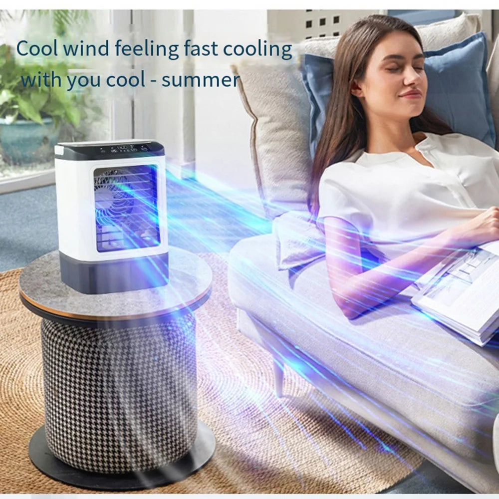 Mobiele Aircooler met Waterreservoir 900ml – Mini Luchtkoeler met Verneveling & LED – 3 Standen – Draagbare Airco voor Slaapkamer & Bureau