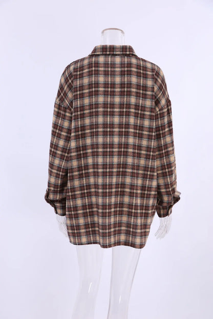 Dames Oversized Blouse Geruit Bruin met Knoopsluiting