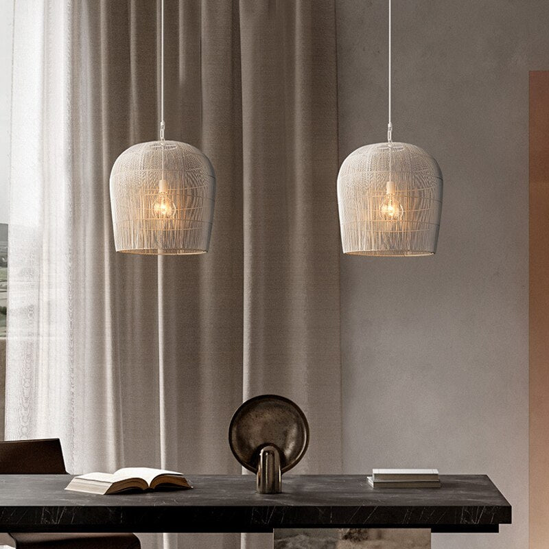 Japandi Rotan Hanglamp Handgeweven Wit Zwart Rond 31cm tot 61cm Eetkamer Woonkamer