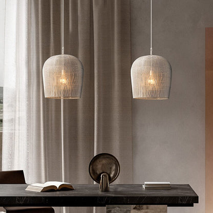 Japandi Rotan Hanglamp Handgeweven Wit Zwart Rond 31cm tot 61cm Eetkamer Woonkamer