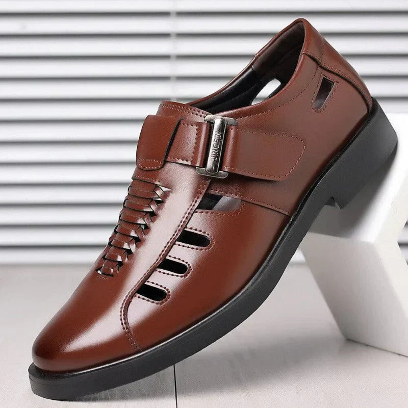 Zwarte Leren Schoenen Mannen Elegant Zakelijk