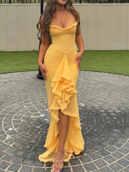 Elegante Bruiloftsjurk met Kanten Details en Ruches