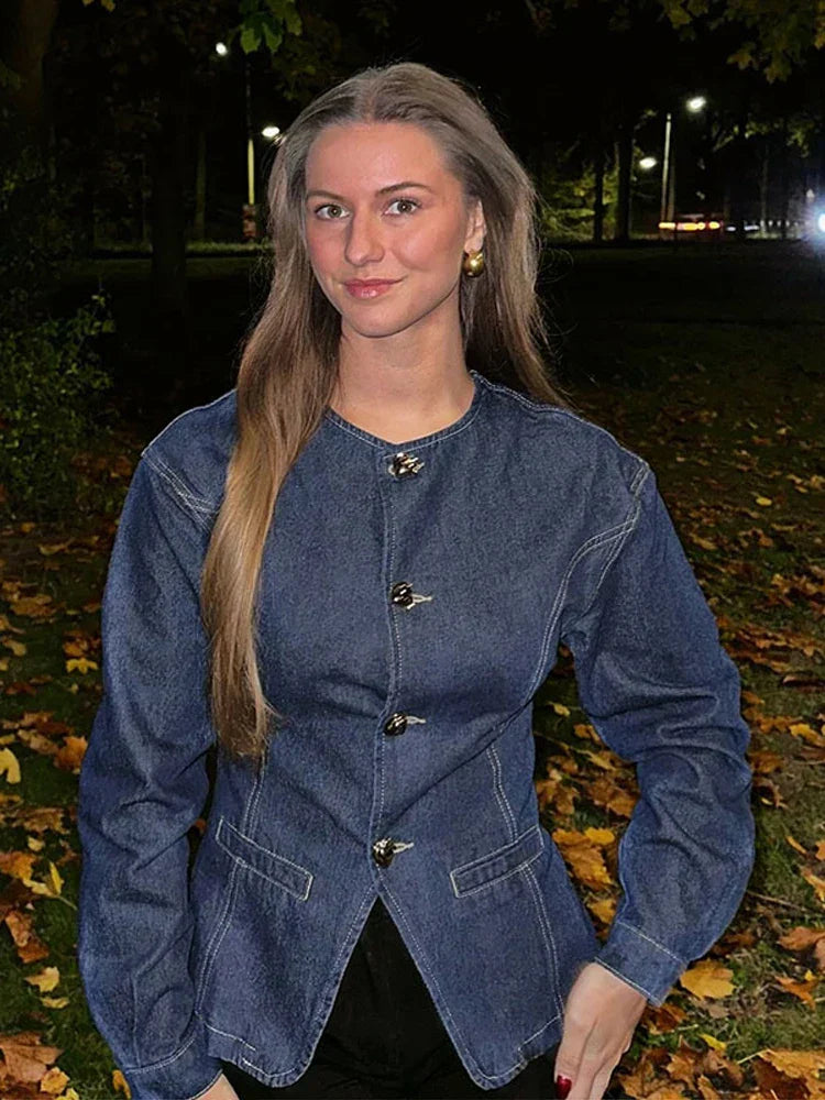 Dames Jeans Set - High Waist Broek en Jeansjasje Slim Fit