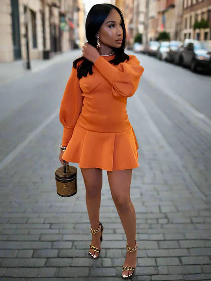 Dames Mini-jurk Oranje Lange Mouwen Korte Jurk