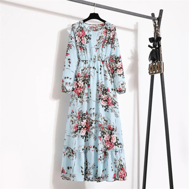 Elegante Zomerjurk Bloemenprint Lange Jurk voor Vrouw