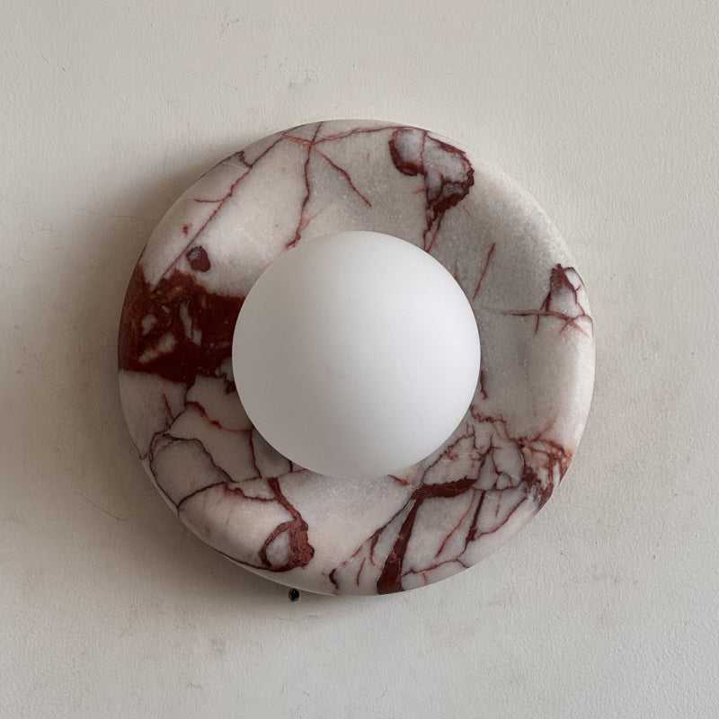 Ronde Design Wandlamp Met Marmeren Achterplaat En Glazen Bol Voor Hal En Slaapkamer