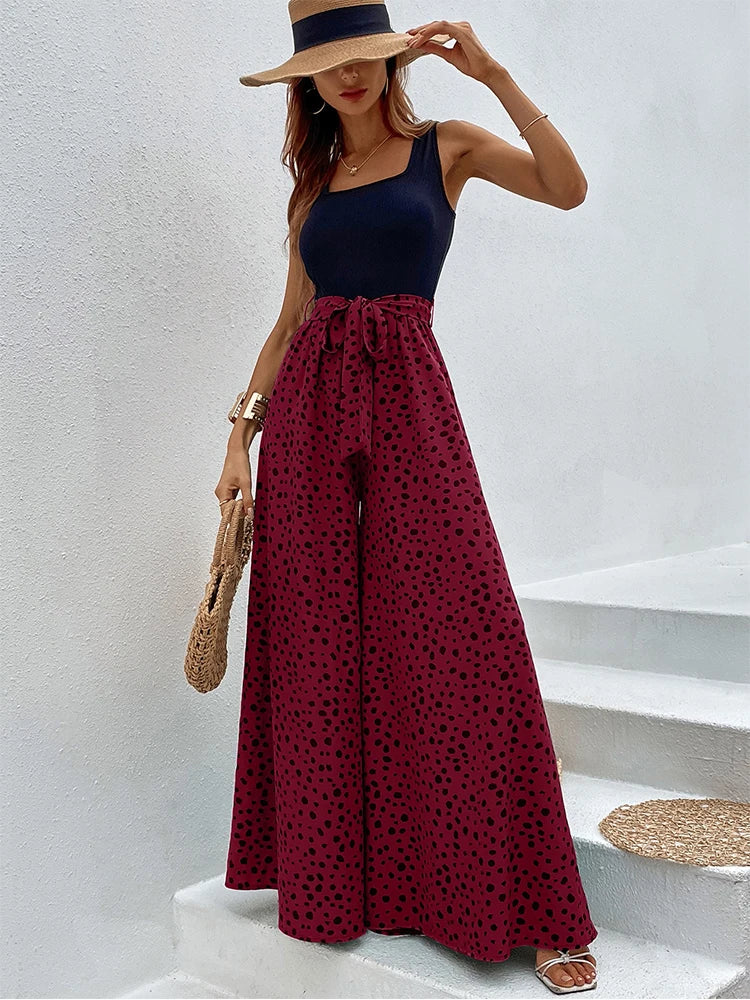 Vrouwelijke Jumpsuit Wijd Met Riem Zomer Casual
