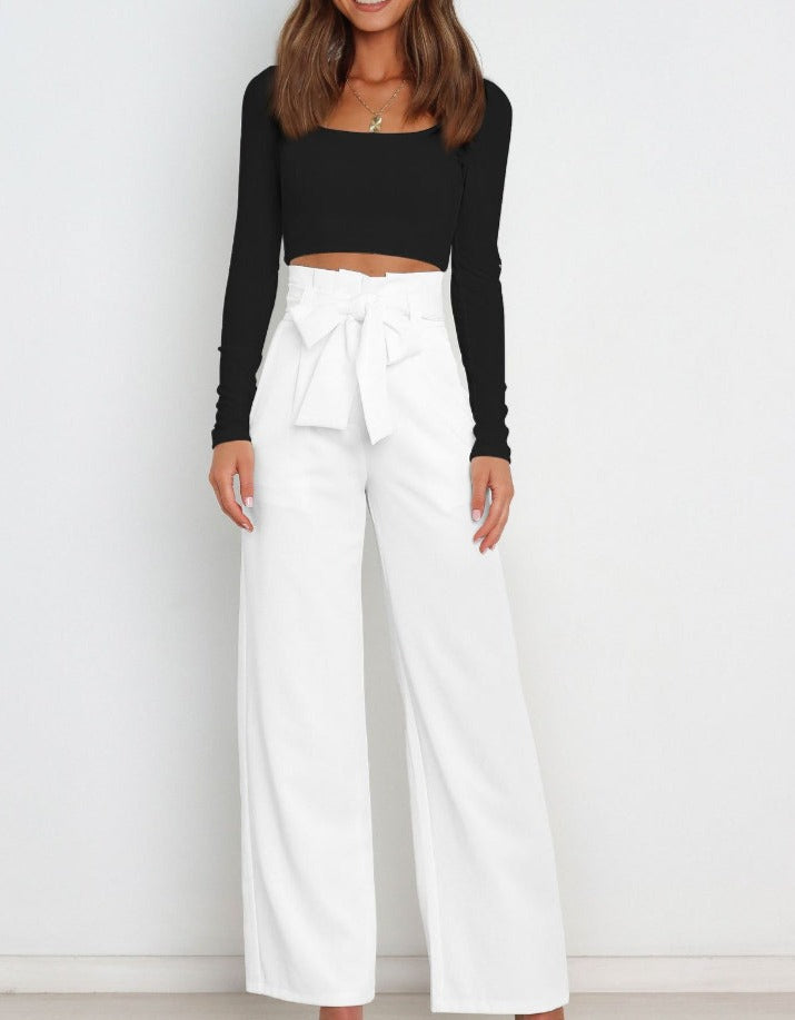 Vrouwelijke Stoffen Broek met Strik Elegant Zwart