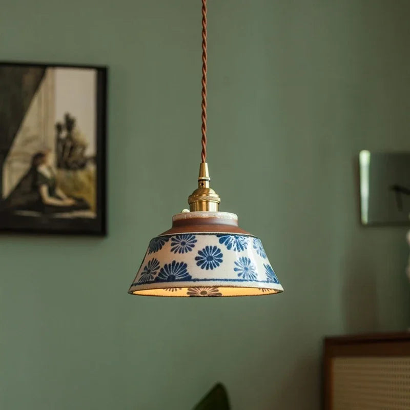 Hanglamp Keukeneiland Keramiek Koperen Fitting Handgeschilderd Bloemmotief E27 4 Dessins