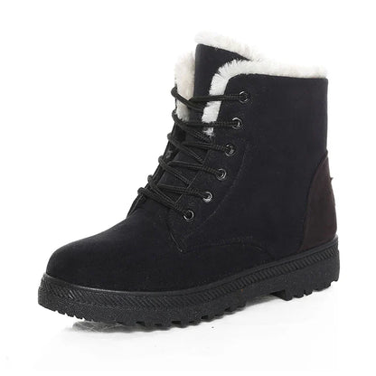 Dames Winterboots Fleecegevoerd – Warme Enkellaarsjes met Vetersluiting - StudioMarella