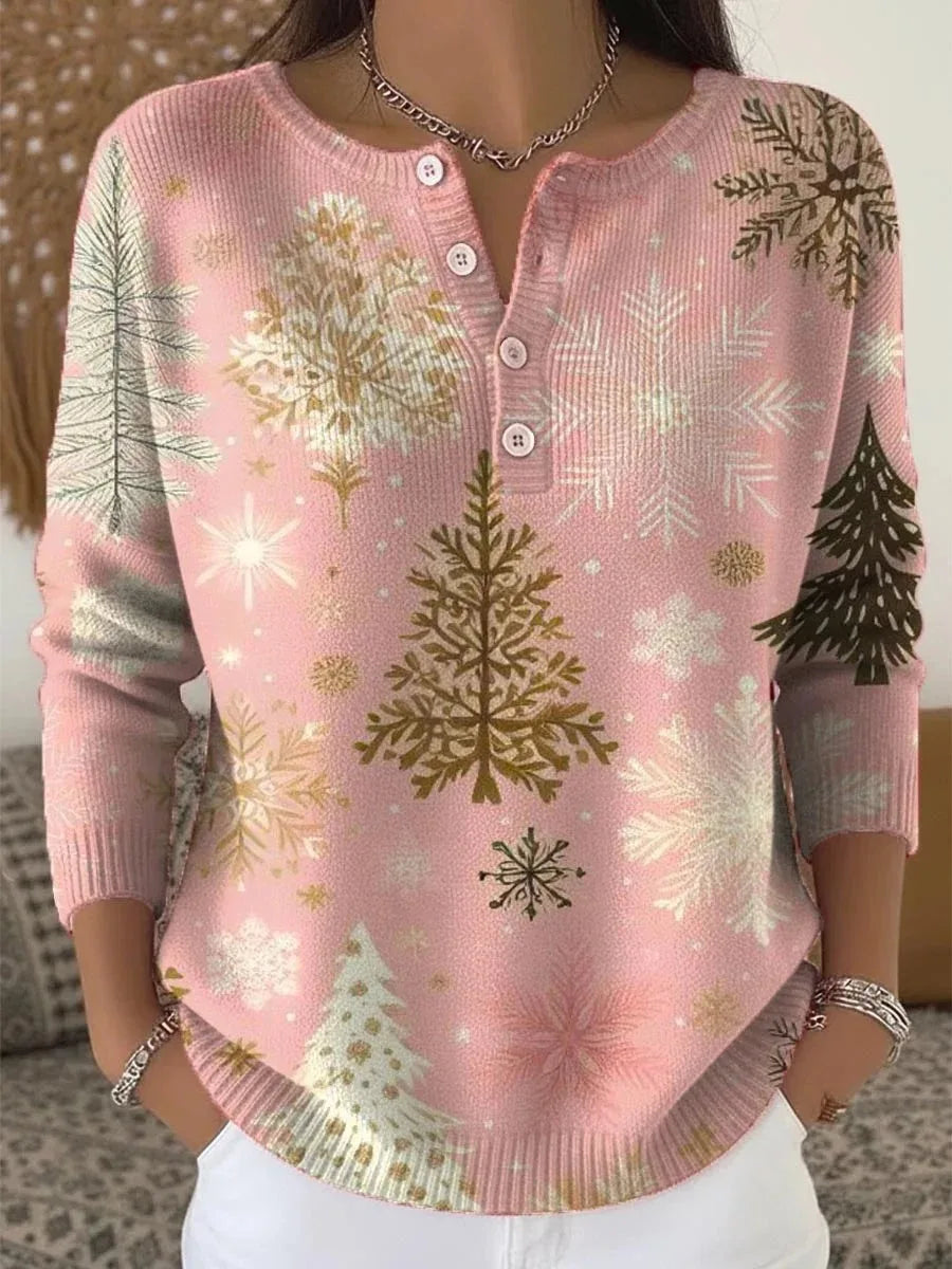 Dames Warme Trui Feestelijke Print Comfortabele Pasvorm