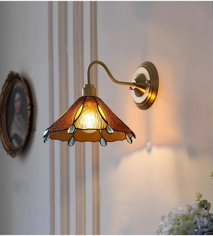 Wandlamp Tiffany Gebrandschilderd Glas Koper E27 Slaapkamer Woonkamer Gang Retro Vintage Wandverlichting Sfeerverlichting Klassiek