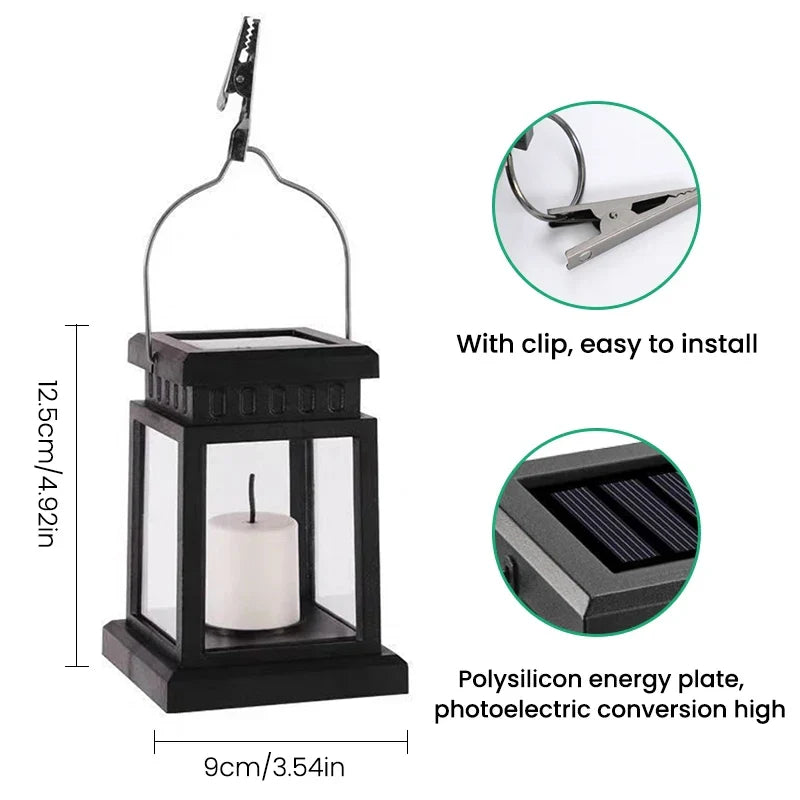 Zonne-energie Lantaarn met Kaarsvlam Effect voor Tuin & Terras – Waterdicht IP65 LED Tuinlantaarn Automatische Schemersensor