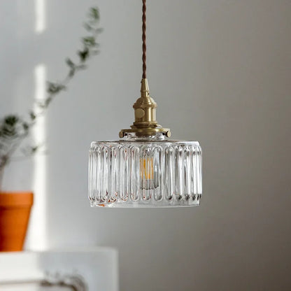 Retro Hanglamp Geribbeld Glas Koper Transparant Grijs E27 Woonkamer Eetkamer Slaapkamer Vintage Industrieel