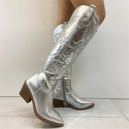 Dames Cowboylaarzen Kniehoog met Blokhak Western Stijl
