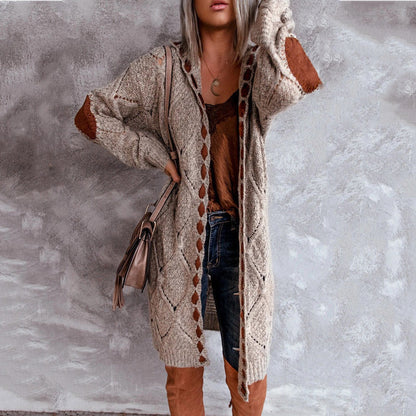 Gebreide Trui met Capuchon Vintage Look Elegante Stijl