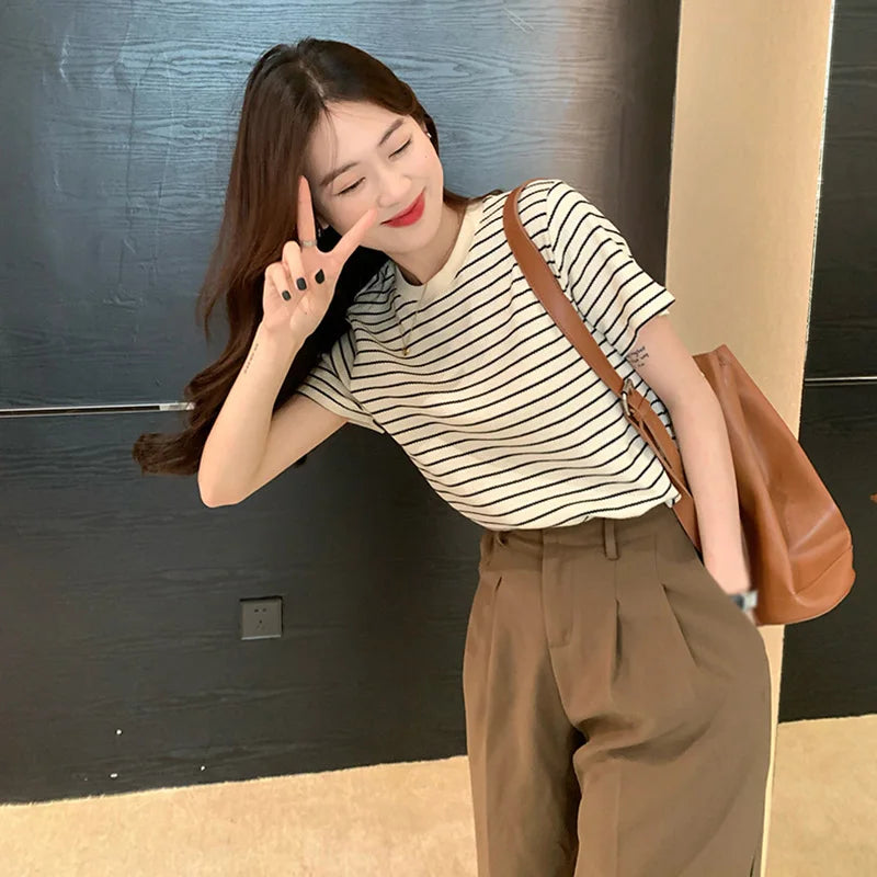 Retro T-Shirt Zomerse Stijl Korte Mouw