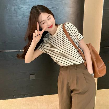 Retro T-Shirt Zomerse Stijl Korte Mouw