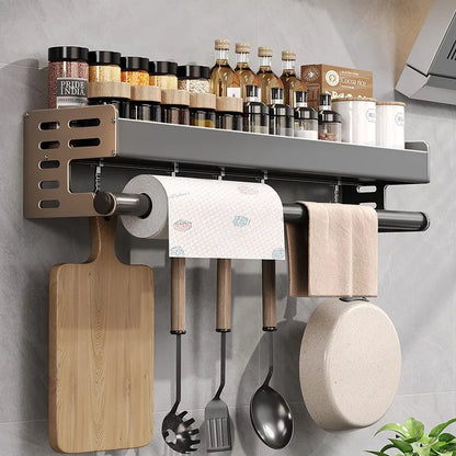 Keuken Wandrek Aluminium 30-50cm Gunmetal Kruidenrek Zonder Boren Ophangrek Keukenorganizer Messenhouder Wandmontage