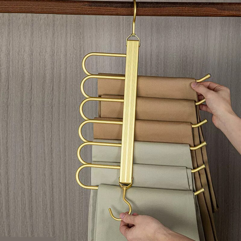 Broekhanger aluminium 6 broeken goud ruimtebesparend kledinghanger kast organizer draaibare hanger anti slip broekhouder