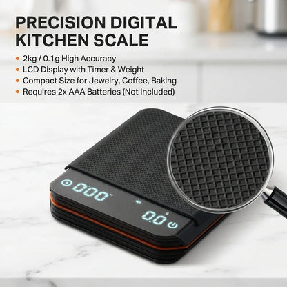 Koffieweegschaal Digitaal 2000g Oplaadbaar USB-C Timer Espresso Precisie 0,1g LED Compact Draagbaar Barista Keukenweegschaal