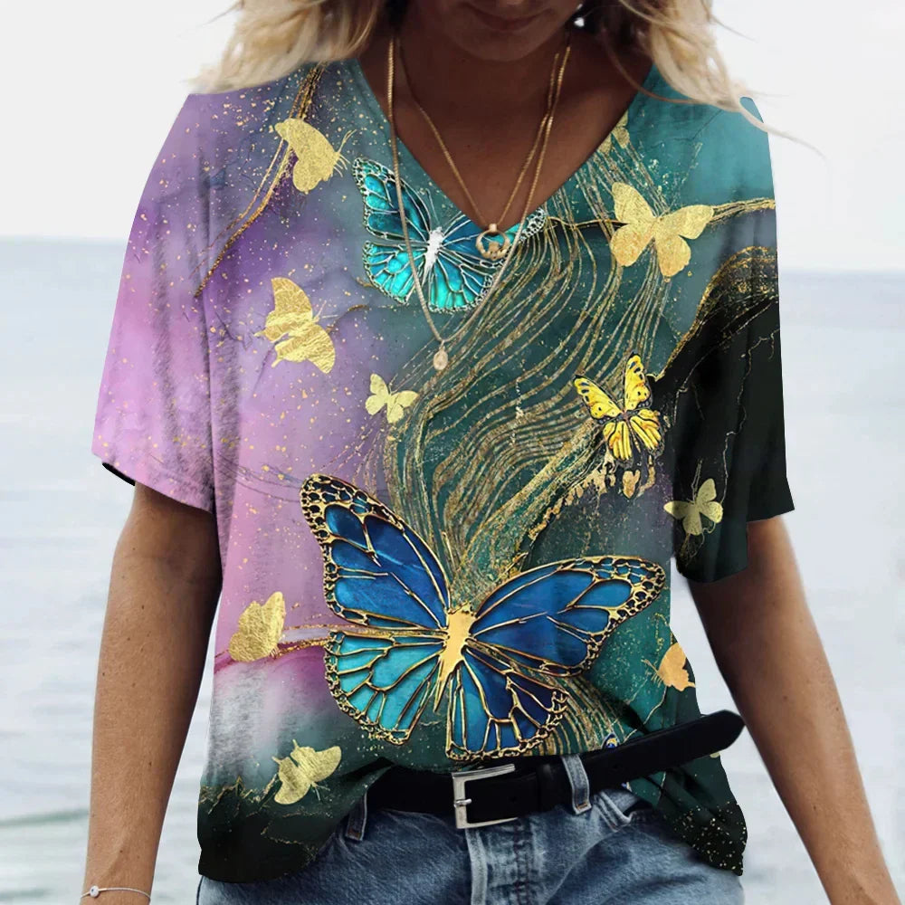 Vlinder T-shirt Zomer Bloemen Retro dames