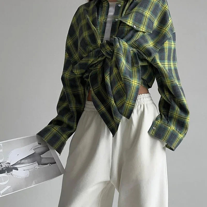 Dames Blouse Oversized Geruit Blauw met Zakken