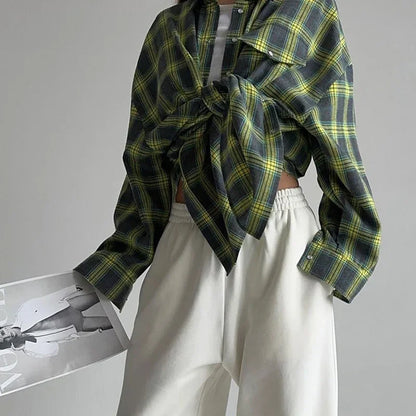 Dames Blouse Oversized Geruit Blauw met Zakken