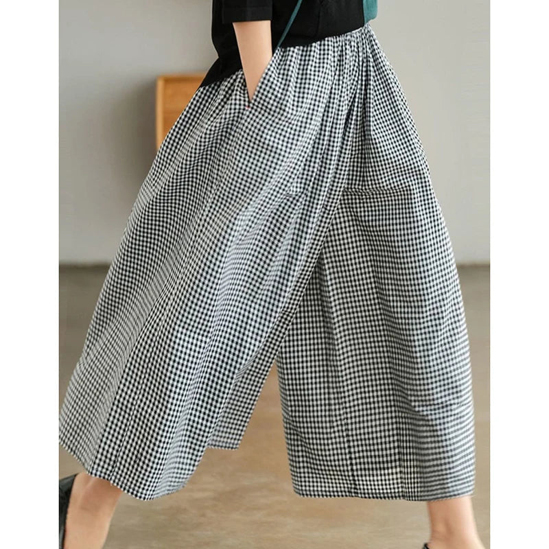 Zomerse Ruitbroek Elegante Vrouwelijke Stijl