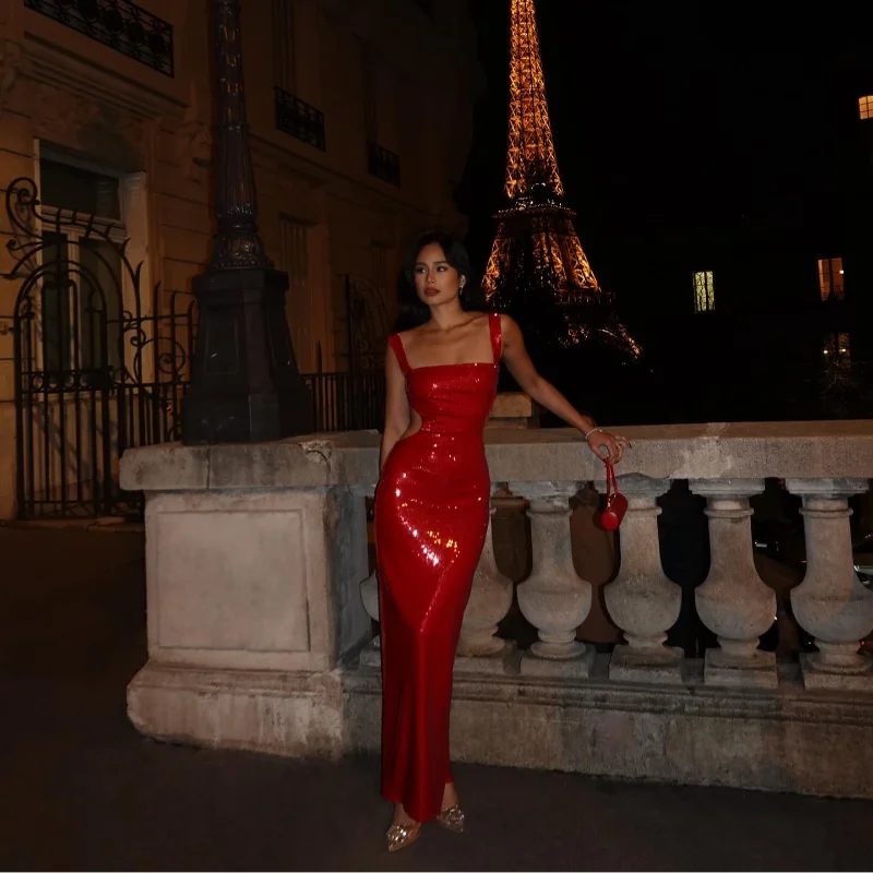 Aurelia Maxi Jurk met Spaghettibandjes Glitter Effect
