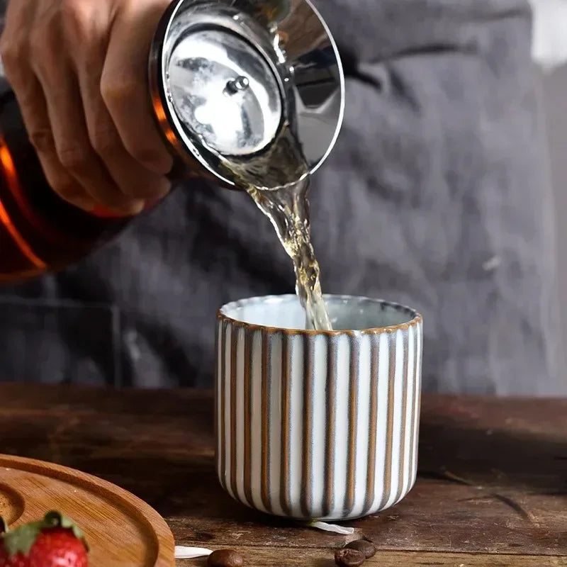 Japandi Theekop Keramiek Gestreept Retro Japanse Stijl Koffiemok Sake Kopje Porseleinen Theekopje Wijnmok Huishouden Middagthee