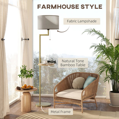Booglamp Vloerlamp Met Plank En USB Poort Goud Metaal 170cm