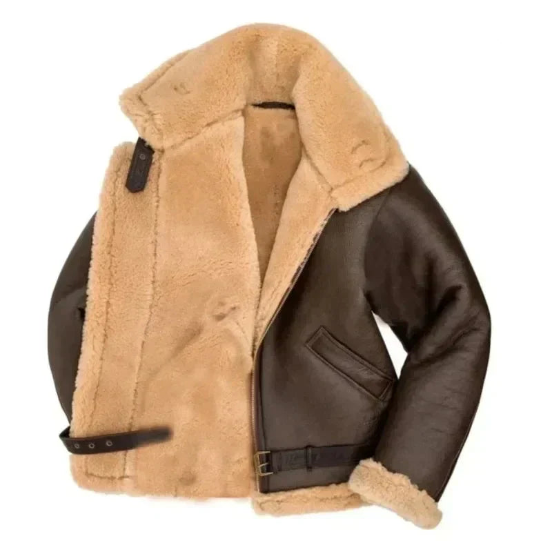 Leren Aviator Jas Gevoerd met Sherpa Voor Heren Winter