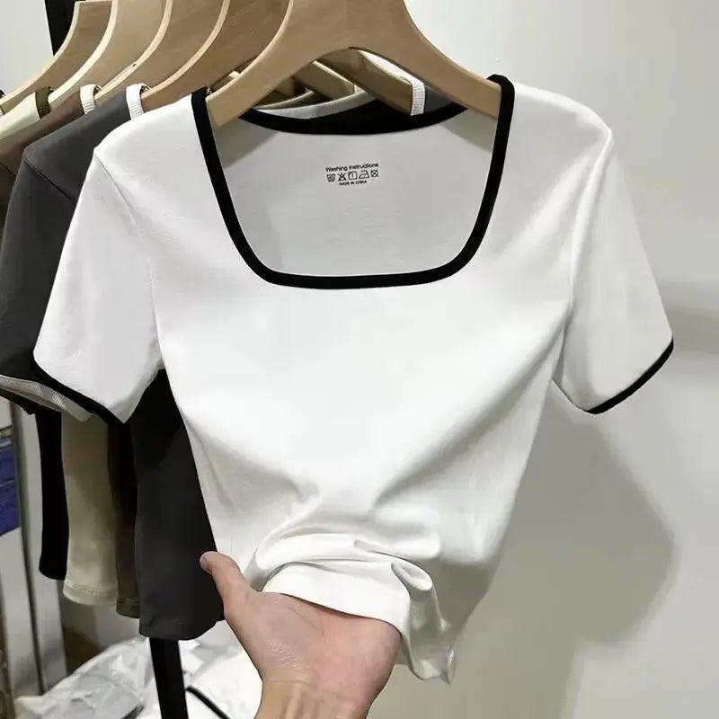 Vrouwelijke Overhemden met Vierkante Kraag → Vrouwen Overhemd met Vierkant Kraag Blouse Stijl