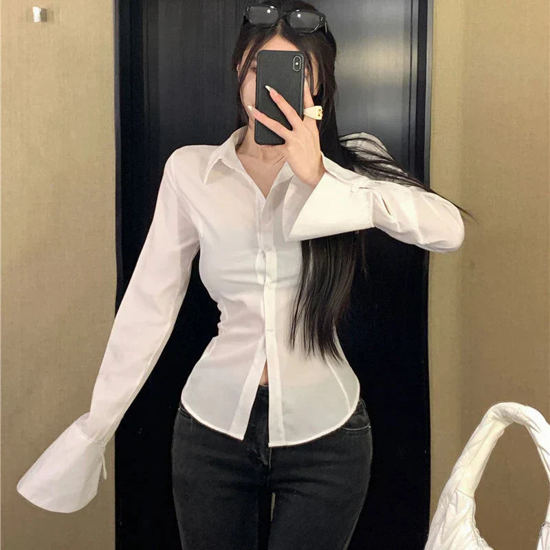 Vrouwelijke Blouse Elegante Stijl Vol Zijden Look
