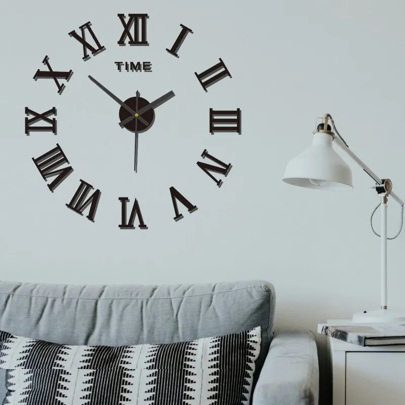 3D Wandklok Acryl Romeinse Cijfers 40cm Zilver Zwart Goud DIY Zelfklevend Klok Woonkamer Slaapkamer Groot Formaat Wanddecoratie