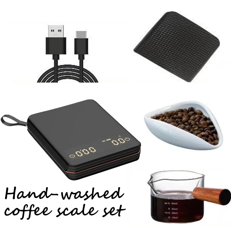 Koffieweegschaal Digitaal 2000g Oplaadbaar USB-C Timer Espresso Precisie 0,1g LED Compact Draagbaar Barista Keukenweegschaal