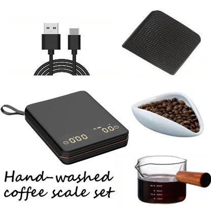 Koffieweegschaal Digitaal 2000g Oplaadbaar USB-C Timer Espresso Precisie 0,1g LED Compact Draagbaar Barista Keukenweegschaal