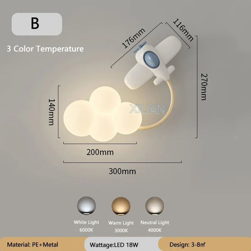 Kinderkamer Wandlamp met Sterren, Regenboog en Vliegtuig – Creatieve LED Verlichting voor Babykamer en Speelkamer