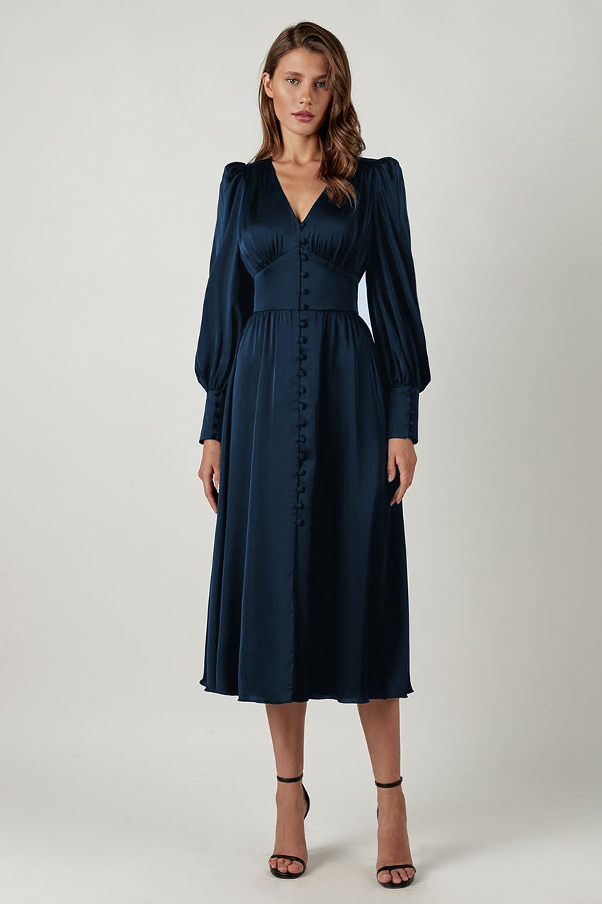 Jurk voor Vrouw Satijnen Midi Jurk Elegante Stijl