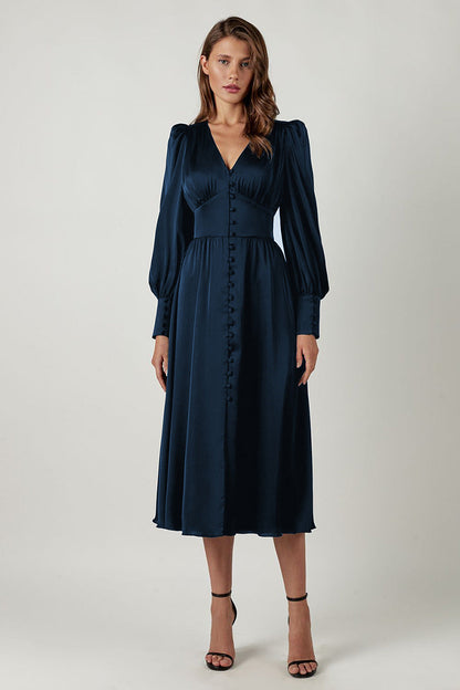 Jurk voor Vrouw Satijnen Midi Jurk Elegante Stijl